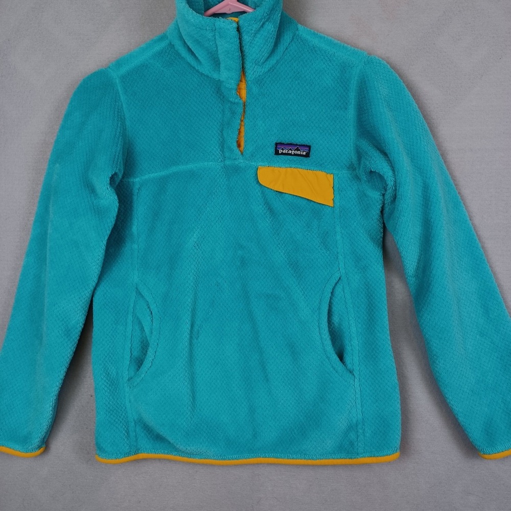 Patagonia Women's Re-Tool Snap-T Fleece Pullover XS Teal Turquoise Yellow